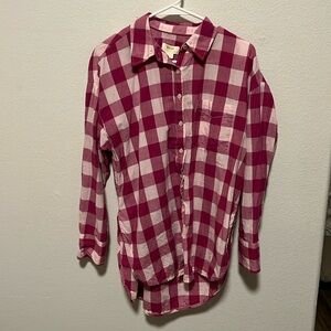 Maeve by anthropology pink and white plad button up t-shirt